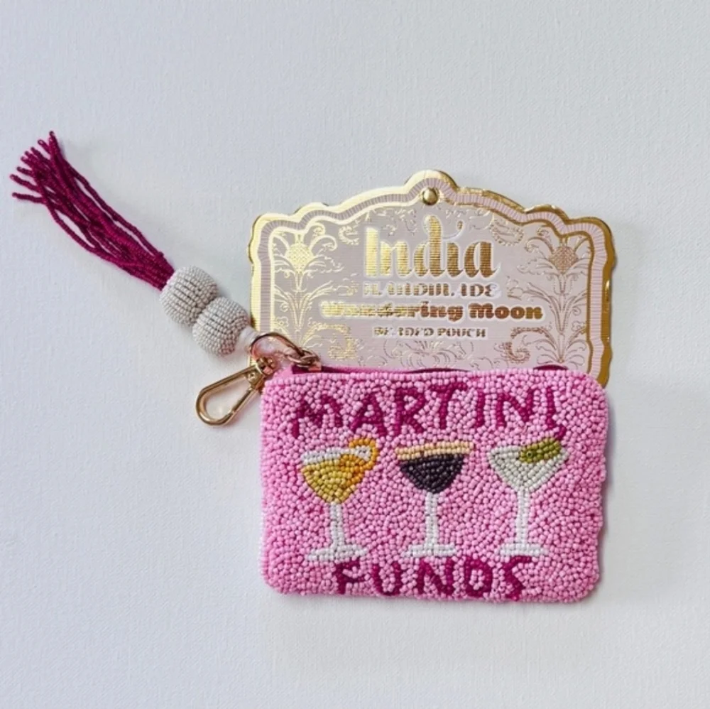 💕▪️wandering Moon ▪️Pink Beaded Martini Funds  Pouch